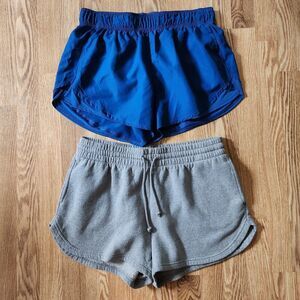 2 Pair Womens Shorts Size Large Athletic Works Blue, Lounge Wear Gray Pockets